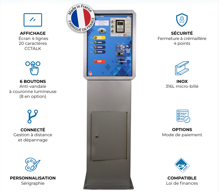 PUPITRE 6 SÉLECTIONS Haute Pression pour station de lavage auto, équipement professionnel de paiement sans contact, pièces détachées.