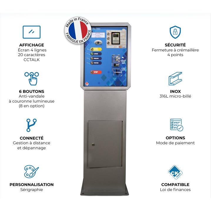 PUPITRE 6 SÉLECTIONS Haute Pression pour station de lavage auto, équipement professionnel de paiement sans contact, pièces détachées.