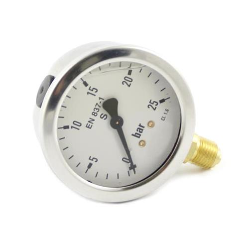Manomètre à glycérine 0-25 bar 1/4'' (fond 63mm, inoxydable sans logo) - station de lavage auto