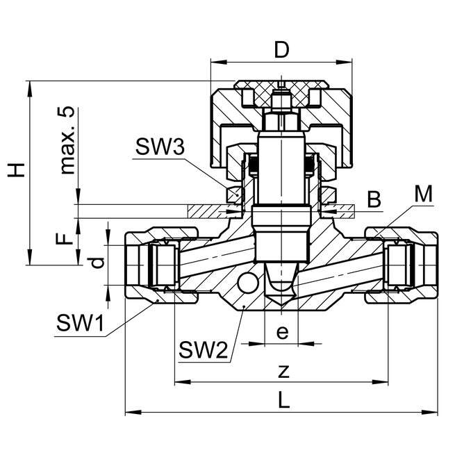 Schéma technique de la vanne de régulation fine SERTO FRV