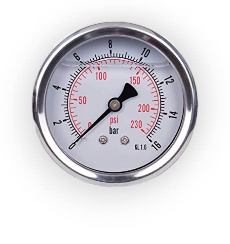 Manomètre glycériné 0–25 bar Ø63 mm – raccord 1/4" fond – Inox