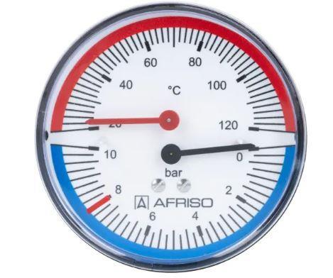 Thermomètre Afriso TM 80, fi80 mm, 0÷10 bar, 20÷120°C, G1/4", ax, cl. 2,5 [63 343]. - station de lavage auto